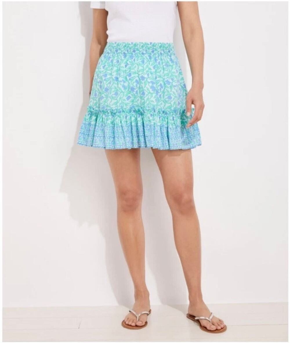 Vineyard Vines Guana Floral Smocked Skirt Size XS 100% Cotton Blue
